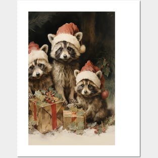 Cute Christmas Racoons Posters and Art